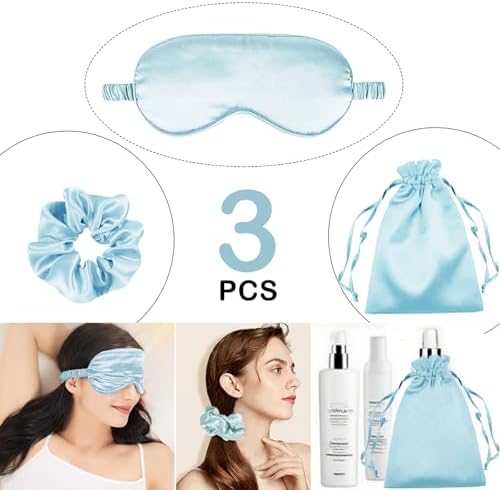 3Pcs Satin Eye Mask Silk Sleep Masks Set Silky Blindfold Eyeshade Blackout Eyes Cover Pouches Bag Scrunchy Wedding Gift - Image 2