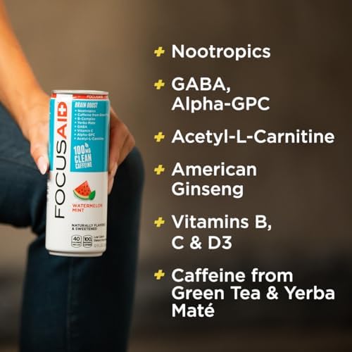 FOCUSAID Energy Drink, Brain Boost, Juicy Watermelon, Nootropics, Alpha-GPC, GABA, B-Complex, 100mg Caffeine, Yerba Mate, Green Tea, 100% Clean, No Artificial Sweeteners, 12 Oz(Pack of 12) - Image 7