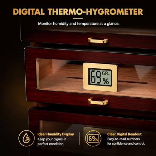 150-Count Ebony Cigar Humidor Cabinet with Digital Hygrometer,Gift - Image 5