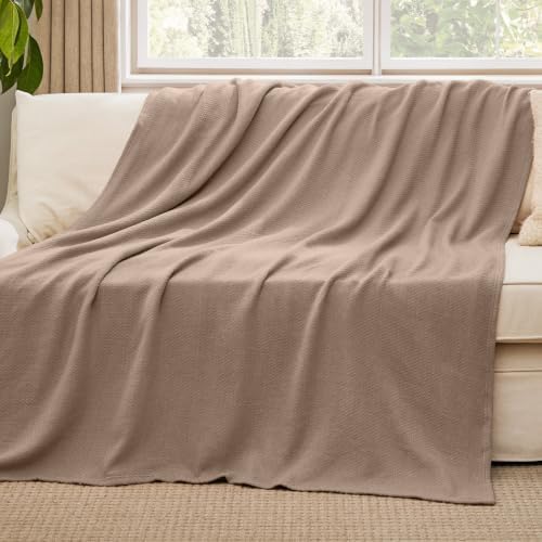 Bedsure 100% Cotton Blanket, Herringbone Weave, Twin-XL, Coffee Brown - Image 5