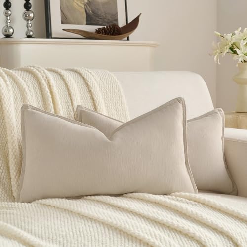 FUTEI Pack of 2 Chenille Throw Pillow Covers 12x20 Inch, Beige by FUTEI