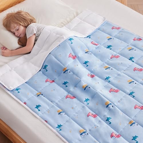 anfie Weighted Blanket(40"x60" 10lbs) Weighted Blanket Cooling Blanket for Resting,Throw Size Breathable Blanket with Premium Glass Bead(Light Blue Dinosaur) by anfie