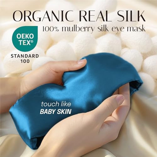 Silk Sleep Mask Soft Pressureless: 100% Mulberry Silk for Eye Skin Anti Wrinkles, Large Size for Total Blackout, Adjustable Wide Velcro Ear Cover - Image 2