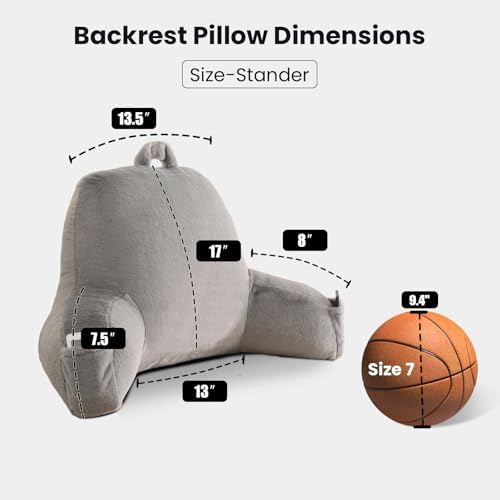 Soft Reading Pillow for Bed with Arms,Middle,Gray,Faux Fur - Image 3