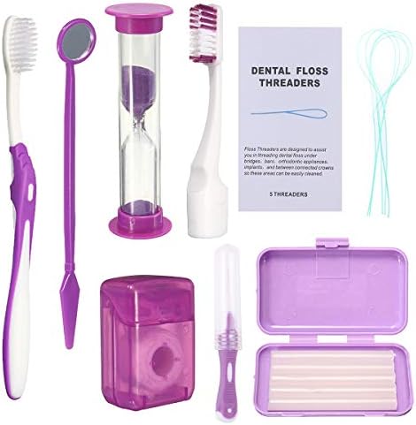 Braces Cleaning Kit for Teeth, Portable Orthodontic Toothbrush Kit Oral Care Dental Travel Kit - Interdental Brush Dental Wax Dental Floss Toothbrush Box (Purple) by Ceonam