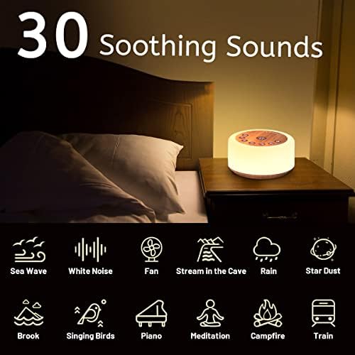 Soother Sleep Sound Machine Night Light White Noise Machine with 30 Soothing Sounds & 12 Color Night Lights for Baby Kids Adults Brown Noise Machine with Timer & Continuous Play for Home Travel Office - Image 2