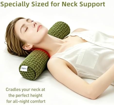 Cervical Pillow for Neck Pain, Memory Foam Neck Roll – Green - Image 2