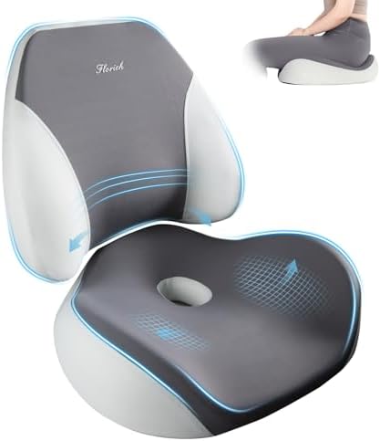 FLORICH Upgraded Ergonomic Memory Foam Car Seat Cushion with Lumbar Support, Non-Slip, Washable Driving Seat Cushion for Back & Sciatica Pain Relief, Large Car Seat Cushion Driver, Office-Gray by FLORICH