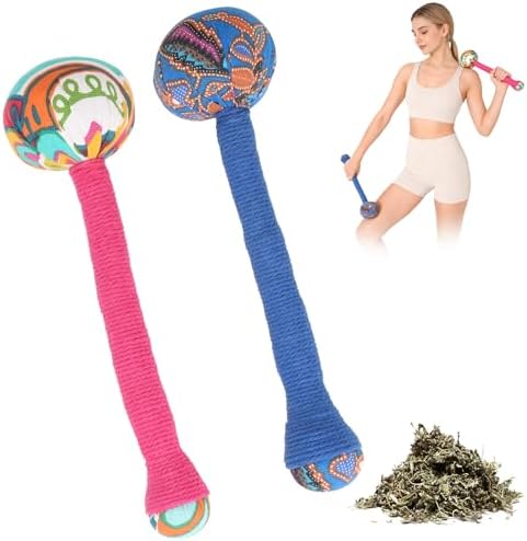 2PCS Herbal Wormwood Lymphatic Drainage Anti Slip Manual Massage Hammer Longer Handle Back Massager for Shoulder, Neck & Muscle Pain Relief (Rose Red/Dark Blue) by OnVisit