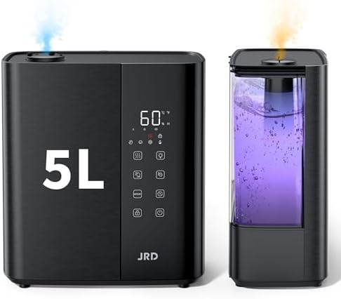 JRD Warm & Cool Mist Humidifiers for Bedroom 5L, Quiet Ultrasonic Air Humidifier Fast Symptom Relief, 50H Runtime, Oil Diffuser, 12H Timer, 7 Color Light for Large Room, Office, Baby, Plants-Black by JRD