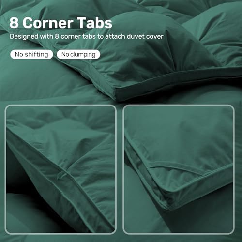 UNIKOME Queen Size Goose Feather Down Fiber Comforter Duvet Insert, Green - Image 4