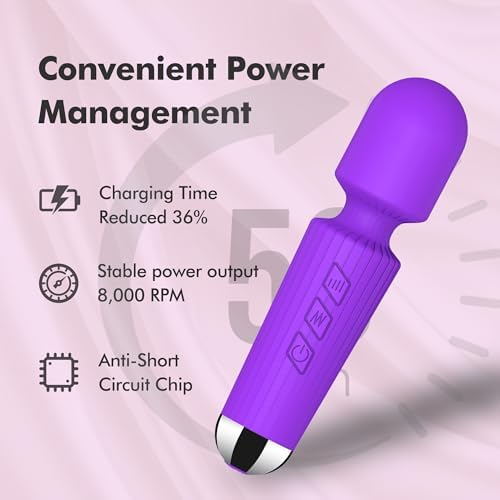 Portable Quiet Vibrating Mini Massager for Women & Men, Personal Handheld Electric Massager for Back Neck Shoulder Muscle Pain Relief & Relaxation, 20 Modes 8 Speeds (Purple) - Image 2