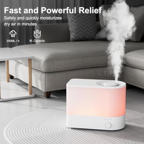 MEGAWISE 6L Ultrasonic Cool Mist Humidifier for Large Room, Bedroom, Baby Room and Plants, Quiet Under 28dB, Adjustable Mist Output, Auto Shut-Off, Low Power Humidifier - Image 4