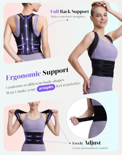 Posture Corrector for Women and Men, Full Back Support Brace, Black, Small - Image 3