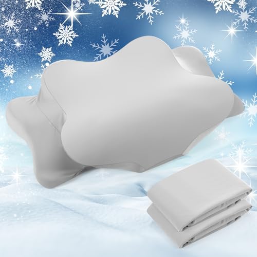 Hahafelt 2 Pcs Cooling Cervical Pillowcase with Zipper (Only Pillowcase) Ergonomic Cervical Neck Pillow Cover Breathable Cool Pillow Case for Side Back Stomach Sleepers (Gray,Standard Size) by Hahafelt