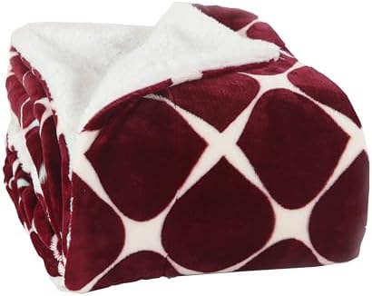 Elegant Comfort Luxury Ultra-Plush Velvet Touch FleeceThrow Soft, Warm, Cozy| Micromink Sherpa-Backing Reversible Blanket for Bed, Sofa and Couch, (50" x 60"), Bloomingdale Burgundy by ELEGANTCOMFORT