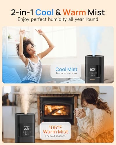 Warm & Cool Mist Humidifiers for Bedroom 500 sq ft, 2.1Gal/8L Top-Fill Humidifier Large Room with Essential Oil Diffuser, Large Room Humidifiers for Home Baby Nursery Office Plants, Black - Image 2