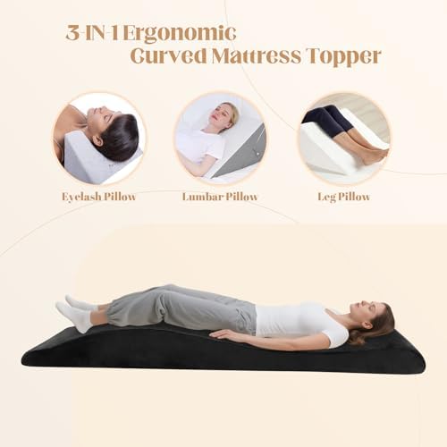 FAHKNS Lash Bed Topper, Ergonomic Lash Bed Foam Topper, High Density Foam Massage Table Pad, Curvy Esthetician, Washable Massage Table Padding Cushion for Beauty Salon, 70.8in×23.6in, Black - Image 3