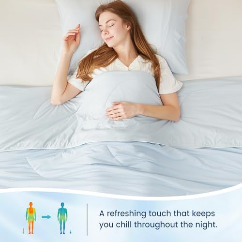 Cozy Bliss Cooling Comforter King Size, Reversible Lightweight Cooling Blankets for Hot Sleepers and Night Sweats, Q-Max>0.45 Soft Breathable Silky Smooth Summer Comforter, Cool Blue, 106"x90" - Image 4