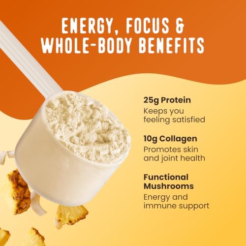 FlavCity All in One Protein Shake Powder, Pineapple Coconut - On the Go Meal Alternative + Collagen Peptides, Reishi & Cordyceps - Focus, Skin, Hair & Joint Support - 100% Grass Fed Whey, 20 Servings - Image 4