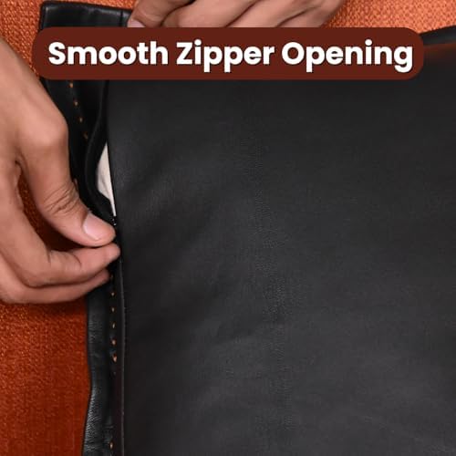 LL LEATHER LOVERS Genuine Lambskin Leather Pillow Cover, 14x22 Inch Case for Lumbar Throw Couch Pillows, Thick & Soft Cushion Covers for Sofa Bed Home Decor (Black & Tan Box Pack of 2) - Image 5