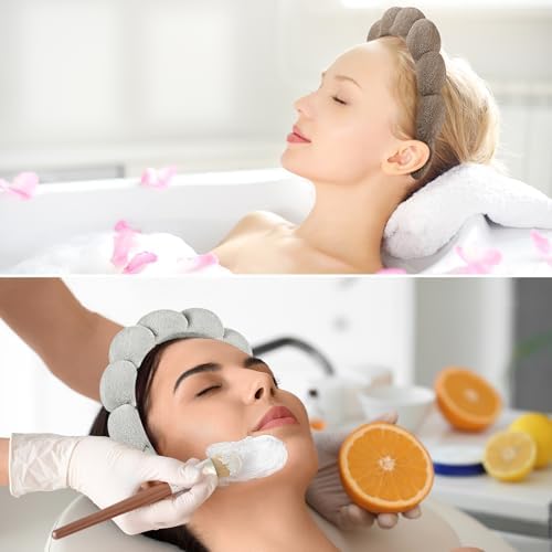 Ztomine Face Wash Headbands, Set of 2 - Terry Cloth Spa Headbands for Washing Face or Facial, Dark Khaki + Cement Ash - Image 5