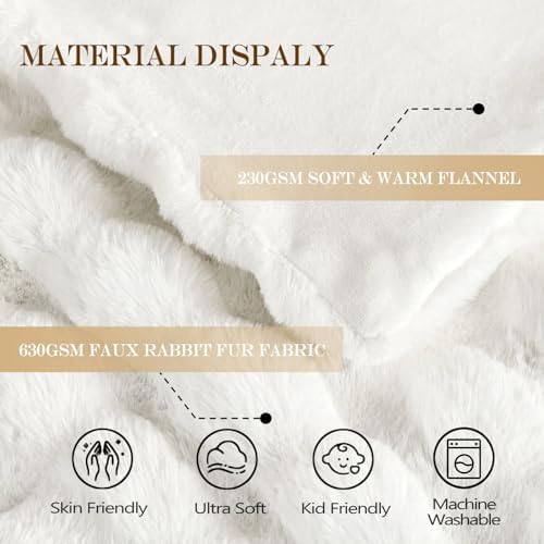 Latepis White Faux Fur King Cozy Bubble Blanket Soft Fuzzy Thick Living Room Blankets for Bed Sofa Bedroom Plush Fluffy Warm Blankets for All Seasons Luxury Throw Blanket 90x108 Inch, 860gsm - Image 3