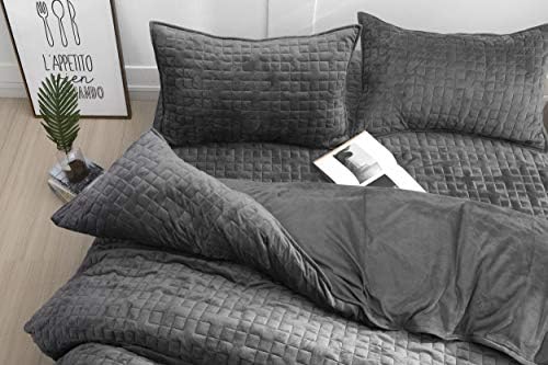 F.Y.Dreams Duvet Cover for Weighted Blanket 60x80 inches with 8 Ties/Minky Square Quilted/Dark Grey - Image 3
