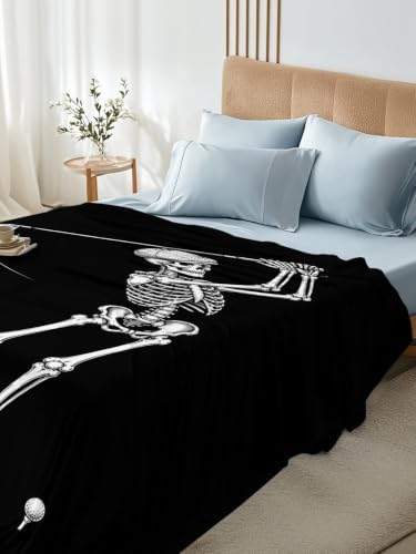 Halloween California King Flat Sheet Skeleton Golfer Flat Sheets Only Soft Bedding Top Sheets Hotel Quality Golf Ball Funny Skull Bones Cal King Bed Sheet for All Season Bedroom Dorm Halloween Decor - Image 5