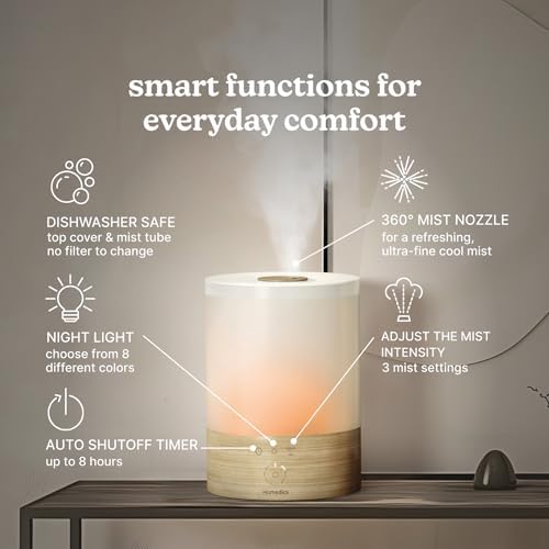 Homedics Cool Mist Ultrasonic Humidifier, 8-Colors Night Light - Image 3