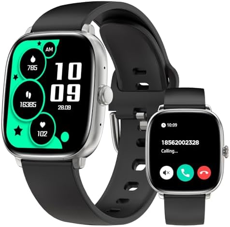 BRIBEJAT Smart Watches for Women Men, 1.75” AMOLED Touchscreen, Bluetooth Calling, Heart Rate/SpO2/Sleep Monitor, 10 Day Battery, IP68 Waterproof Finess Watch Compatible with iPhone Android (Silver) by BRIBEJAT