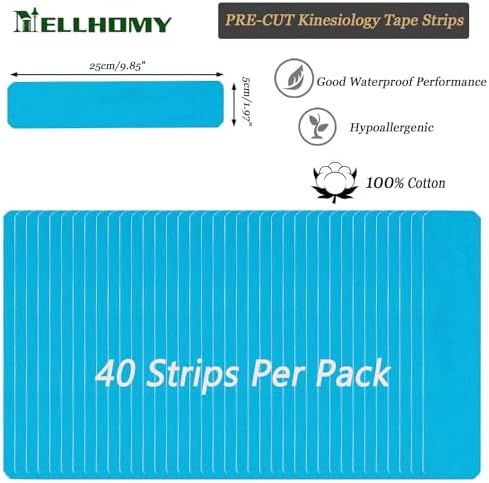 Kinesiology Tape Precut - 40Strips [10in x 2in]| Pro Elastic Athletic Tape, Cotton Waterproof Hypoallergenic Sports Tape for Joints Support & Muscle Pain Relief,Perfect for Any Activity(Blue,) - Image 2