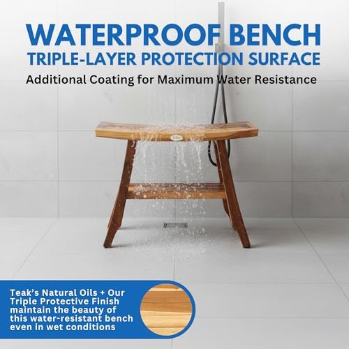 EcoDecors 24-Inch Brown Teak Shower Bench, Solid Wood, Waterproof - Image 5