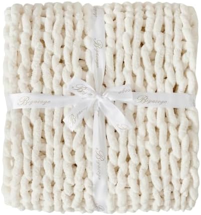 Bigacogo Chunky Knit Throw Blanket for Couch, 40x40 inches, Vintage White - Image 7