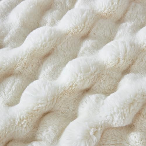 50x60 Inches Ultra-Soft Fuzzy Faux Fur Plush Throw Blanket - Thick, Warm Sherpa for Couch, Sofa, Bedroom, Camping - Decorative Blanket for Cozy Warmth, Bubble Ivory White - Image 6