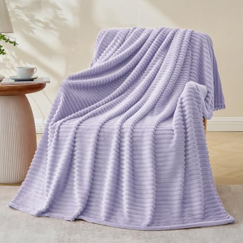 Bnuitland Fleece Throw Blanket for Couch, 300GSM Soft Warm Cozy Fluffy Throw for Adults & Kids, Stripe Pattern, All Season Sofa Bed Blanket for Home Decor, Light Purple 50"x60" by BNUITLAND