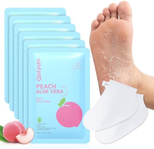 QUIYUM 6 Pairs Peach & Aloe Vera Exfoliating Foot Mask, Foot Peeling Masks by Quiyum
