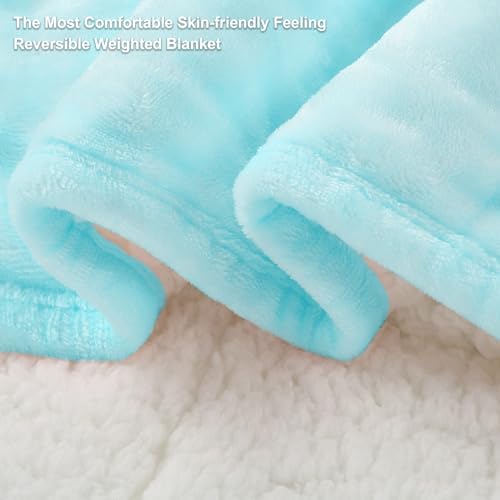Alomidds Weighted Blanket Queen Size 15lbs 60x80 inches, Sherpa Heavy Blankets for Adults,Fluffy Warm Sherpa & Cozy Soft Flannel Thick Gravity Blanket for All-Season with Glass Beads, Aqua - Image 4