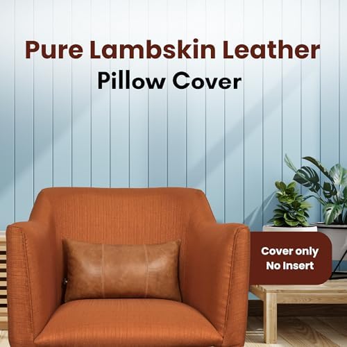 LL LEATHER LOVERS 100% Lambskin Leather Pillow Cover 12x20 Inch – Hand-Stitched Cushion Case with Hidden Zipper, Decorative Throw Cover for Sofa, Bed and Living Room - Rusk Camel 02 Panel Pack of 2 - Image 2