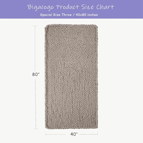 Bigacogo Chunky Knit Throw Blanket for Couch, 40x80 inches, Taupe - Image 2