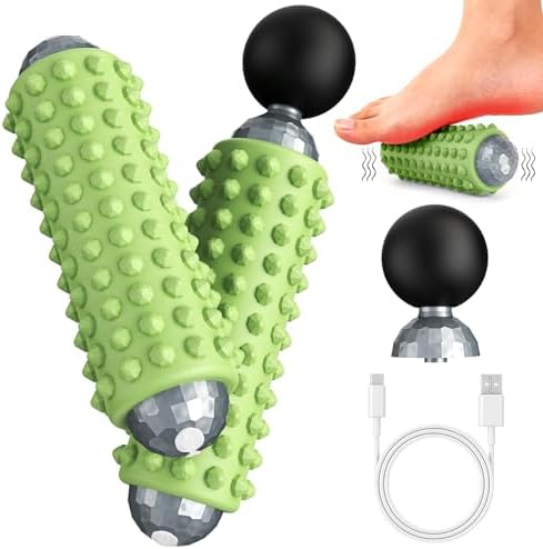 Mini Electric Massage Roller 4 Speeds Vibrating Massage Ball, 2-in-1 Portable Muscle Massager Gun & Roller for Muscle Relief, Detachable Heads, Rechargeable, For Fitness, Office, Travel (Green) by Unknown