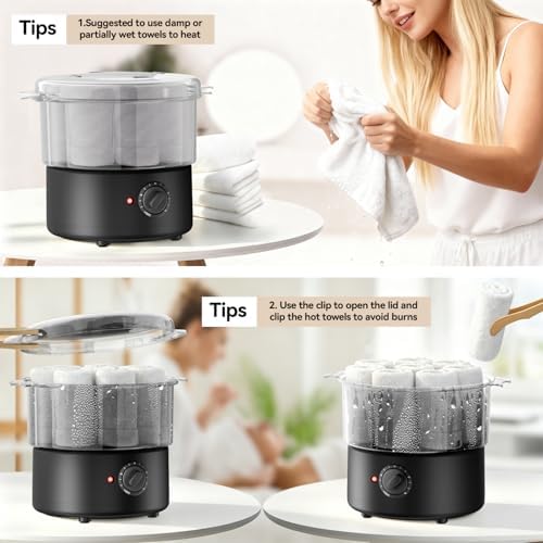 Mini Hot Towel Warmer - 1 min Steam & 60℃ in 20mins, Towel Steamer for Facials/Barber/Massage, Portable 2.4lbs Small Heater for Home Spa/Bathroom/Light Salon Use (Black-X-Small) - Image 6