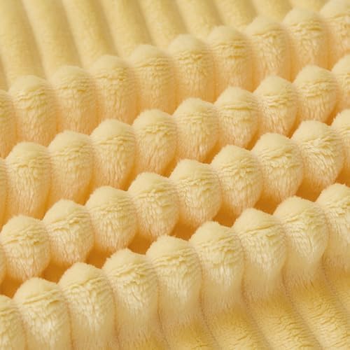 Bnuitland Light Yellow Fleece Throw Blanket for Couch, 300GSM Soft Warm Cozy Fluffy Throw for Adults & Kids, Stripe Pattern 50"x60", All Season Sofa Bed Blanket for Home Decor - Image 6
