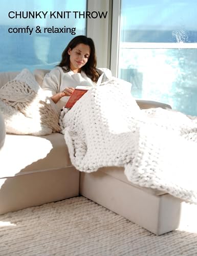 YnM Chunky Throw Blanket, Hand Knitted with Chenille Yarn, Skin Friendly, Ventilated and Breathable, Machine Washable, Home Décor Piece for Couch, Sofa and Bed (White, 30x40 Inch) - Image 2