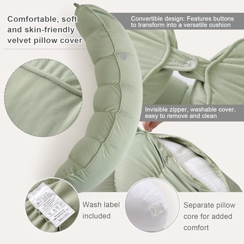 Peallow(Pat. Pend) – Long Round Body Pillow for Adults, Bolster Pillow for Sleeping, Soft and Supportive Pillow for Sleeping & Lumbar Support (Celadon Green,39") - Image 4