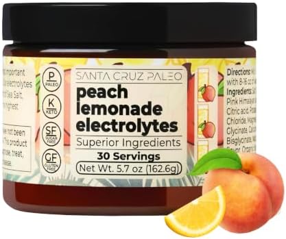 Santa Cruz Paleo Electrolyte Powder, Peach Lemonade Flavor, Sugar Free Hydration Drink Mix with Himalayan Pink Salt, Sea Salt, Magnesium Glycinate, Potassium Chloride, Sweetened with Stevia, 30 Srvgs by SantaCruzPaleo
