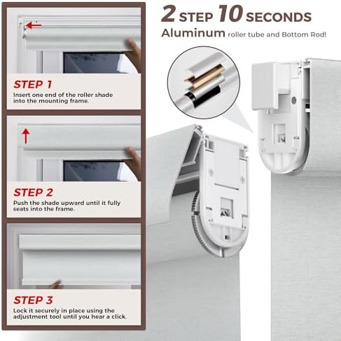 Allesin zen No Drill No Tools Light Filtering Roller Shades for Windows, UV Protection, Free-Stop, Cordless Roller Blinds, Custom Blinds for Home, Office, Bedroom, White-Light Filtering, Custom Size - Image 2