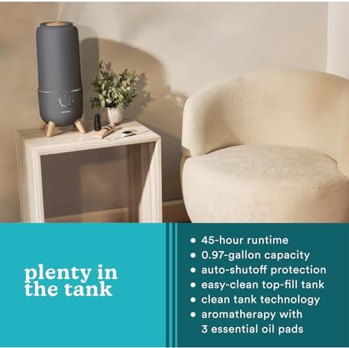 Homedics Ultrasonic Humidifier, Bedrooms and Home Offices, 0.97-Gallon Tank - Image 6