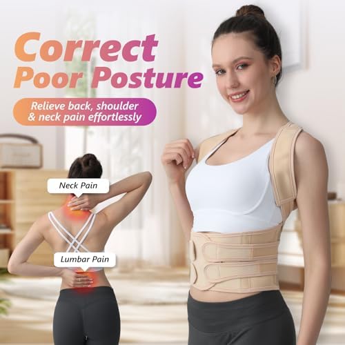 Posture Corrector for Women and Men, Adjustable Shoulder Straightener with Full Back Support, Relief for Lower & Upper Back Pain, Spine, Scoliosis Relief (Beige, Large) - Image 2