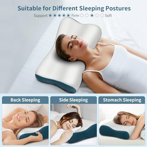 Cervical Neck Pillow for Pain Relief, Contour Memory Foam Pillows Ergonomic Pillow Orthopedic Cooling Pillow Bed Pillow Neck Support for Side Back Stomach Sleepers(Grey&Blue) - Image 5
